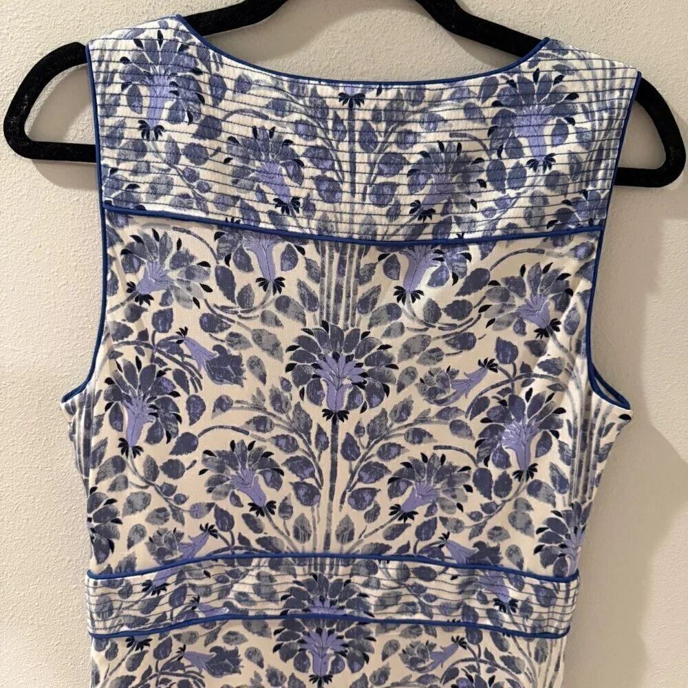 Tory Burch Women's Blue/White Silk Knee Length‎ Sleeveless Dress - Size M Medium